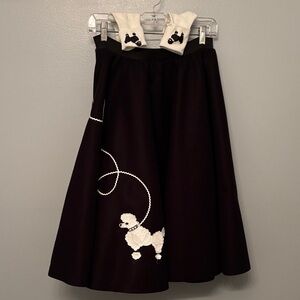 Elegant Black Poodle Embroidered Midi Skirt